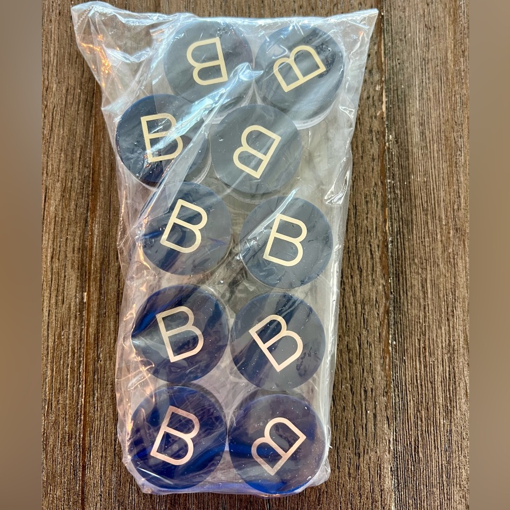 30 3gr Jars w/ Twist Top Lids- 20 Blue Jars & 10 Letter 'B' Logo Blue/Gold Jars